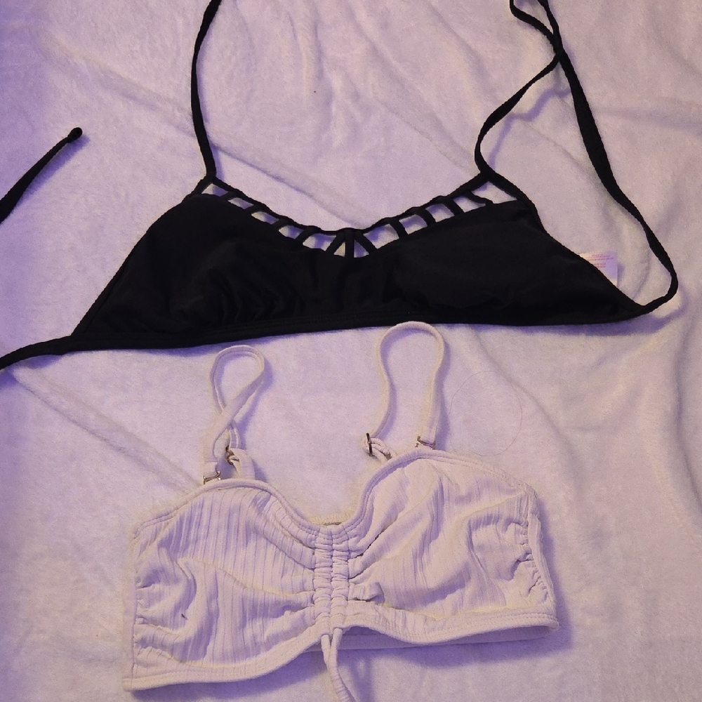 Set of Two Crop Bralettes - Black & White